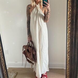 DISSH Cream and Gold Striped Dress